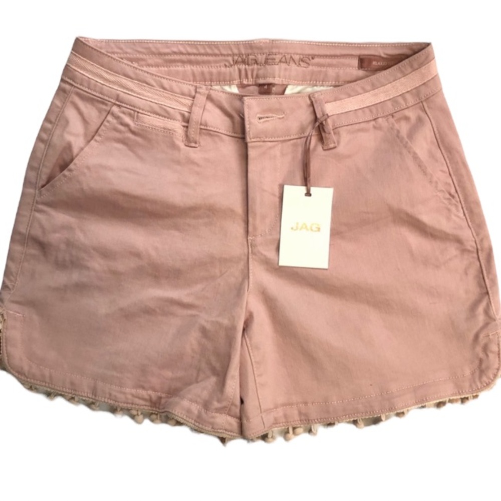 New Jag  Cadet Peony Denim Shorts  Pompom Hem Boho Pink Preppy NWT Preppy Sz 4